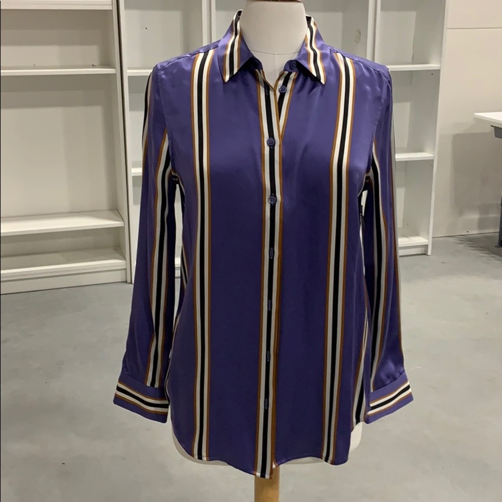 Equipment Purple Striped Silk Blouse